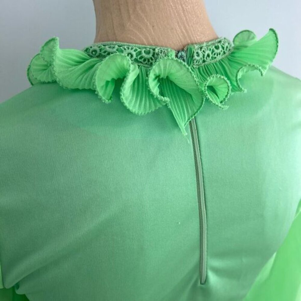 Vintage Young Con tempo’s Women's XS S Green Regal Ruffled Blouse Shirt Frill - Picture 5 of 16